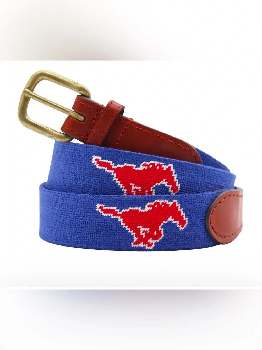 Smathers & Branson SMU Needlepoint Men's Belt 34 NEW Hand stitched